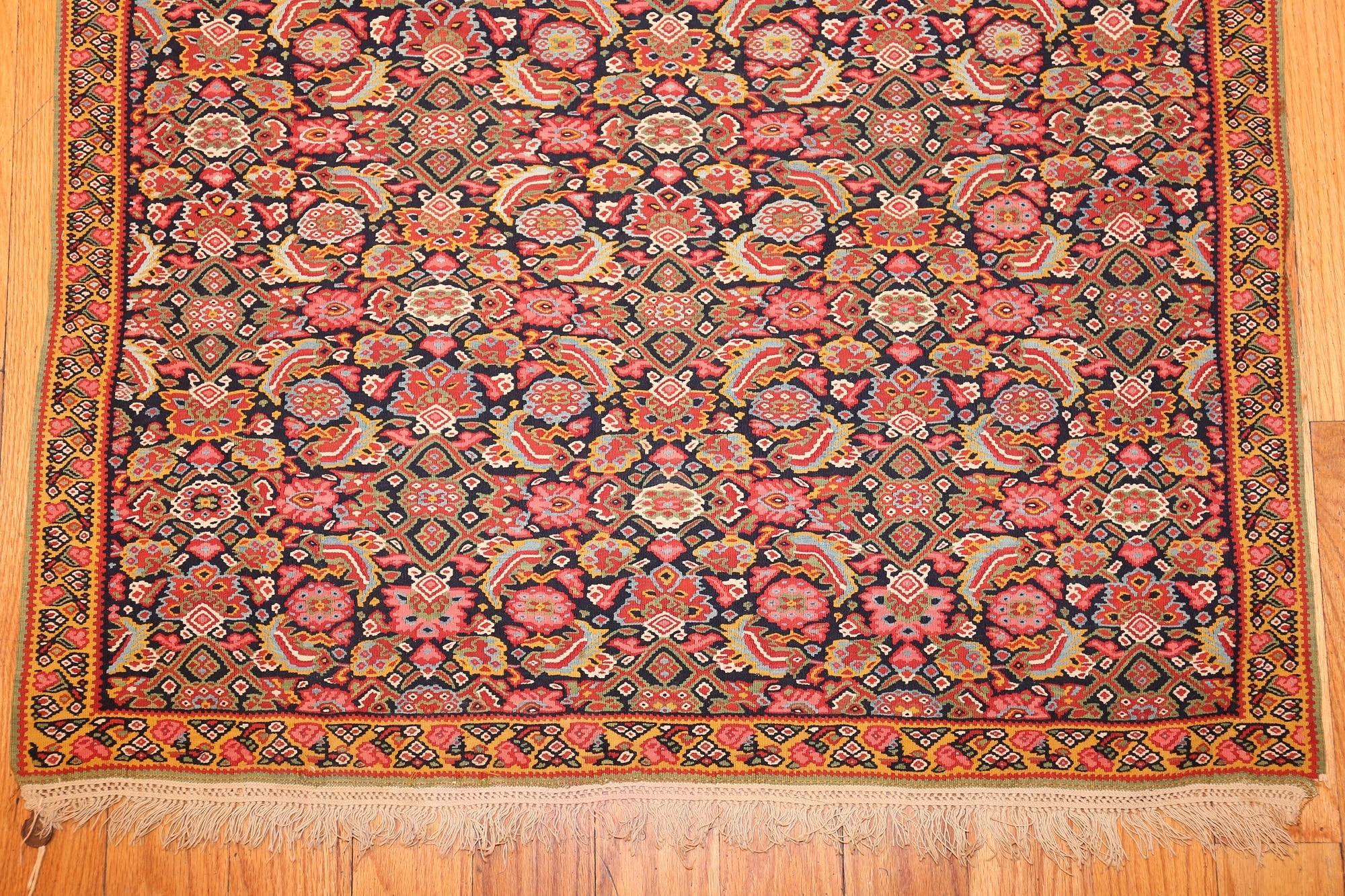 Small and finely woven fish design antique Persian Senneh Kilim rug, country of origin: Persia, date: circa 1900. Size: 3 ft x 4 ft (0.91 m x 1.22 m).


