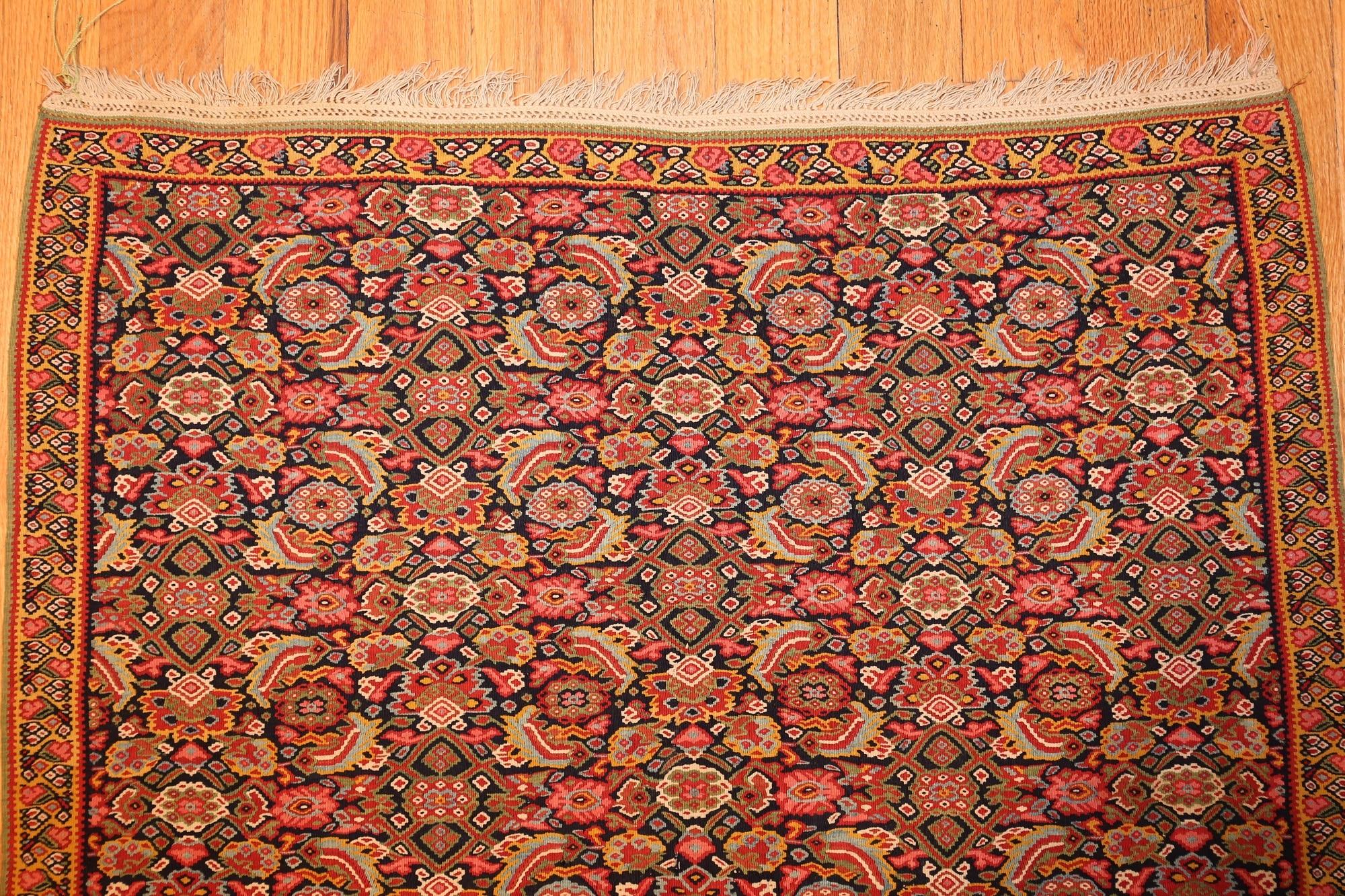 Hand-Woven Small Fine Antique Persian Senneh Kilim Rug. Size: 3 ft x 4 ft (0.91 m x 1.22 m)