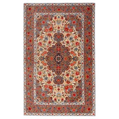 Petit tapis persan luxueux à motifs floraux vintage Qum de 2'8" x 4'