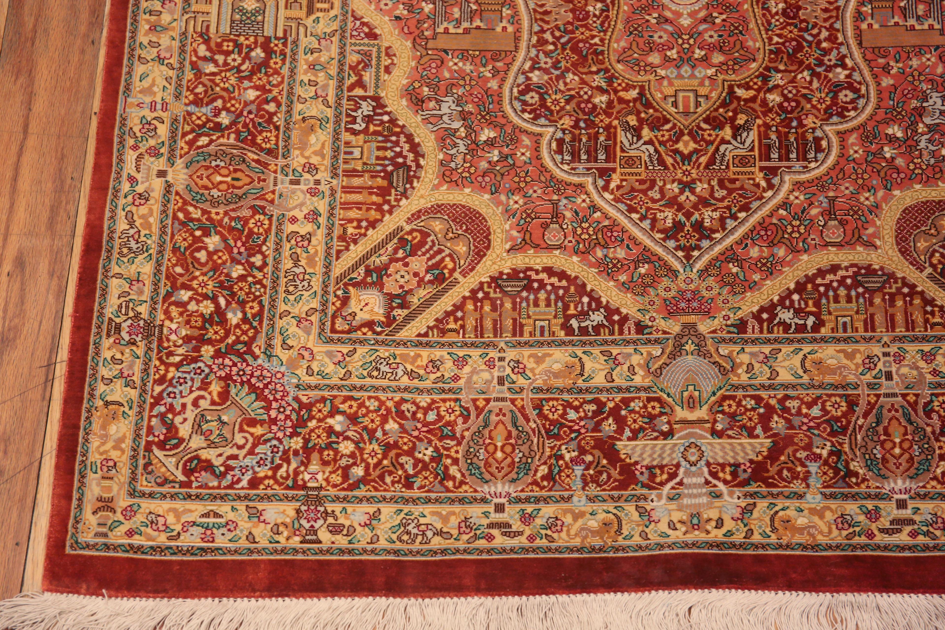 Tabriz Small Fine Luxurious Silk Pile Vintage Persian Animal Qum Rug 3'3