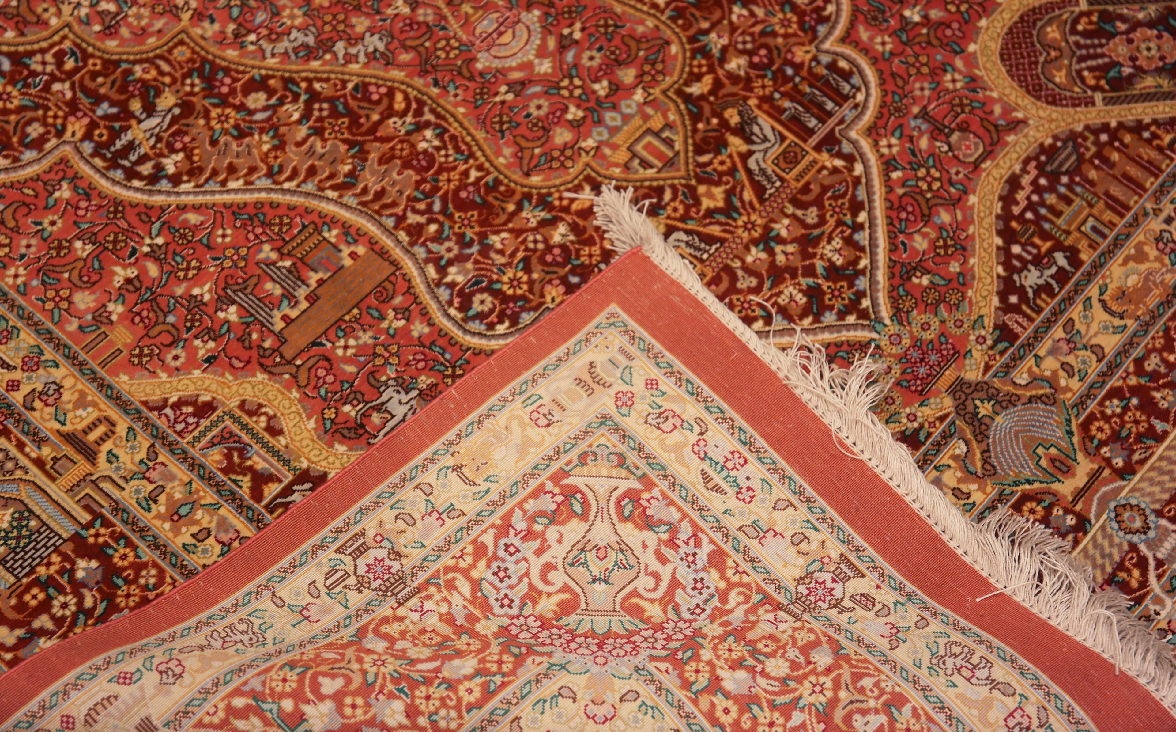 20th Century Small Fine Luxurious Silk Pile Vintage Persian Animal Qum Rug 3'3