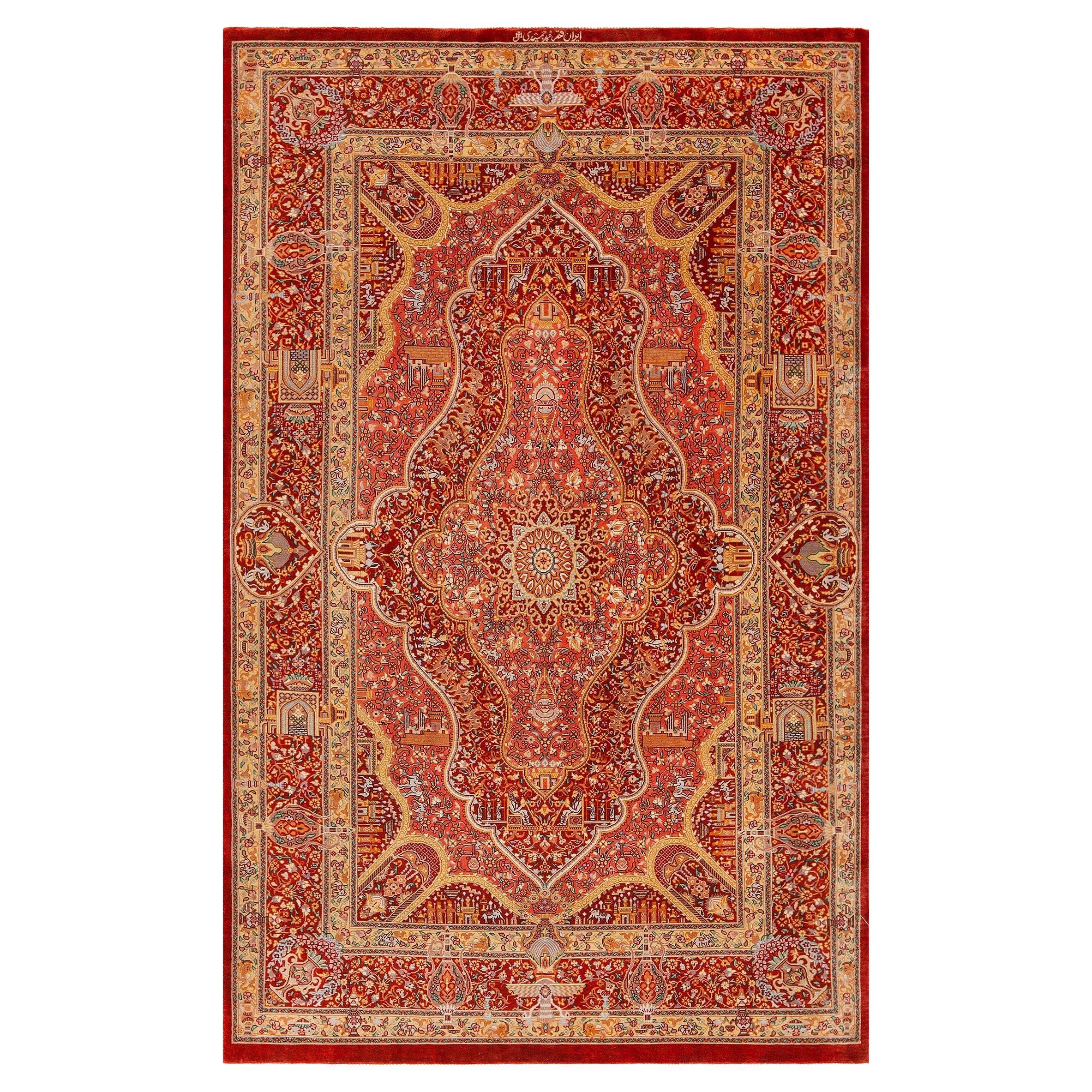 Feiner luxuriöser persischer Qum-Teppich aus Seide mit Tiermuster im Vintage-Stil, 3'3" x 5'1"
