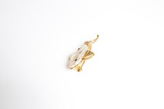 Small Fish, Cultured Pearl, Black and White Diamonds in Gold 18 Karat Brooch