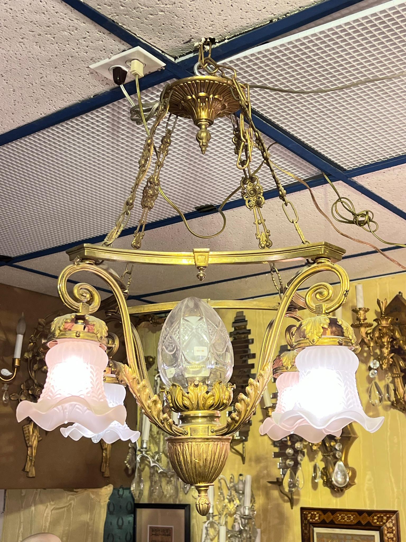 Small Five-Light Gilt Bronze Louis XV Style Chandelier For Sale 1