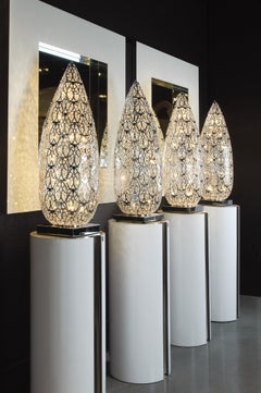 Small Flame Floor Lamp, Chrome Finish, Arabesque Style, Italy