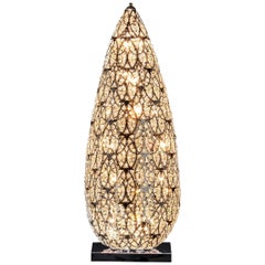 Lampada da terra a fiamma piccola, finitura cromata, stile arabesco, Italia
