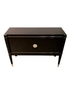 Small Flap-Commode by De Coene Freres Black Lacquered Belgian Art Deco 1940s