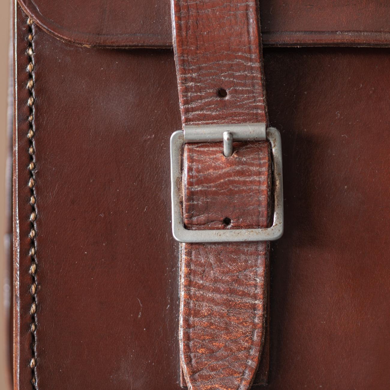 Small Flap-over Dark Brown Leather Briefcase, circa 1950 For Sale 2
