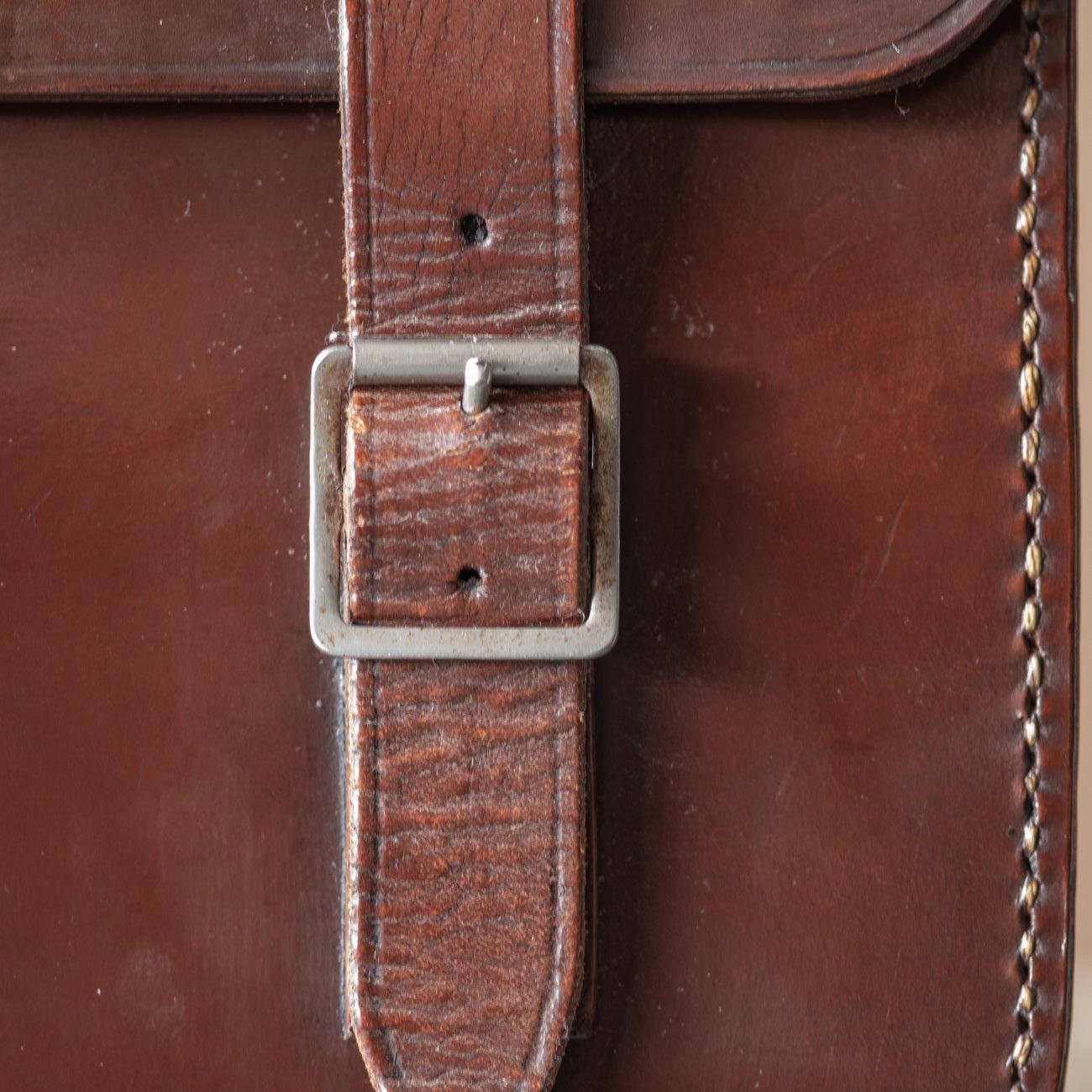 Mid-20th Century Small Flap-over Dark Brown Leather Briefcase, circa 1950 For Sale