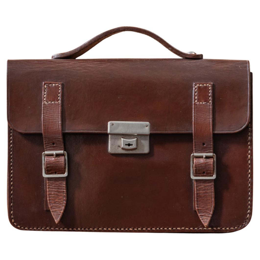 Small Flap-over Dark Brown Leather Briefcase, circa 1950