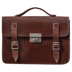 Vintage Small Flap-over Dark Brown Leather Briefcase, circa 1950