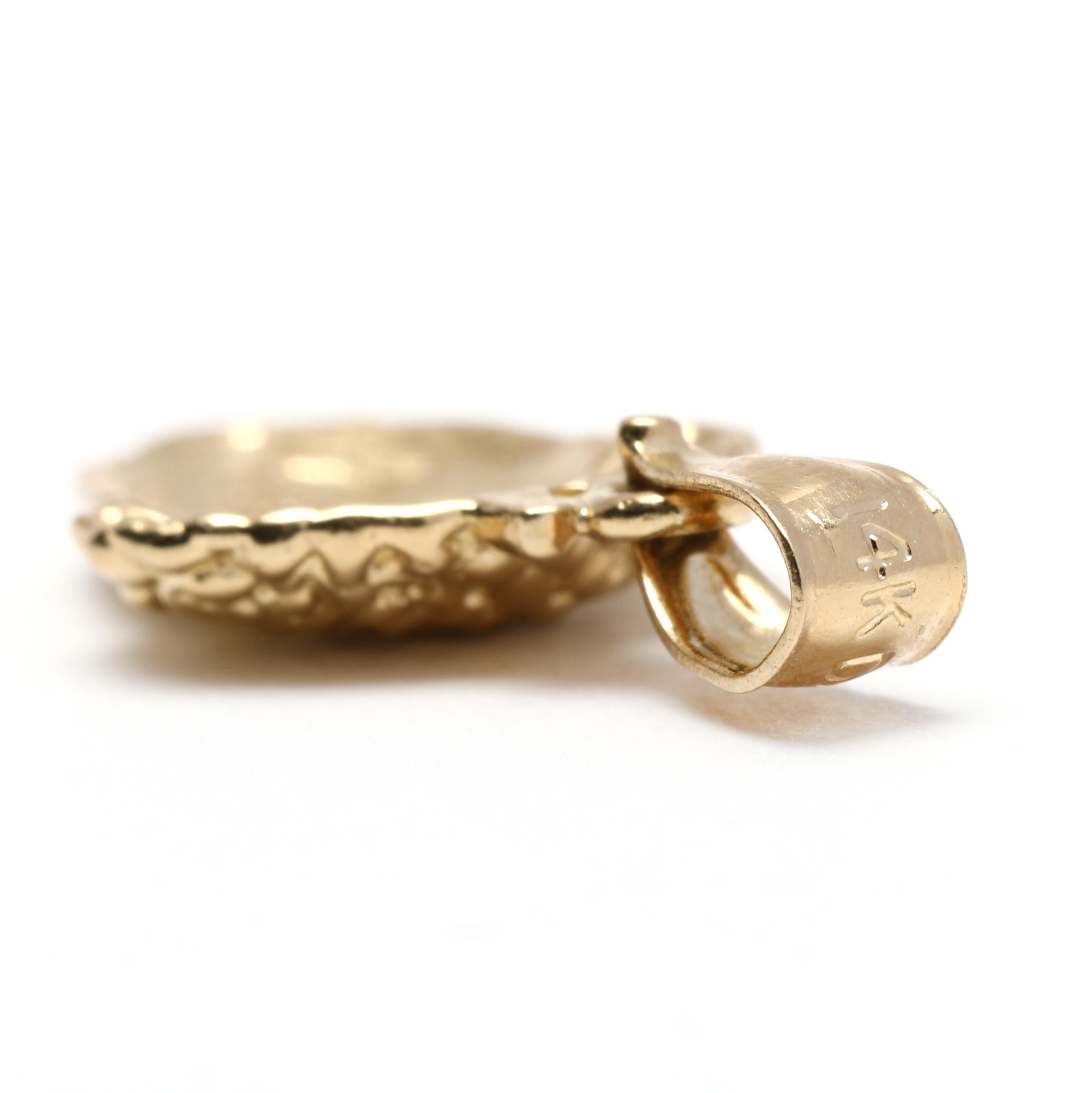 Small Flat Acorn Charm, 14k Yellow Gold, Small Gold Acorn Charm In Good Condition In McLeansville, NC