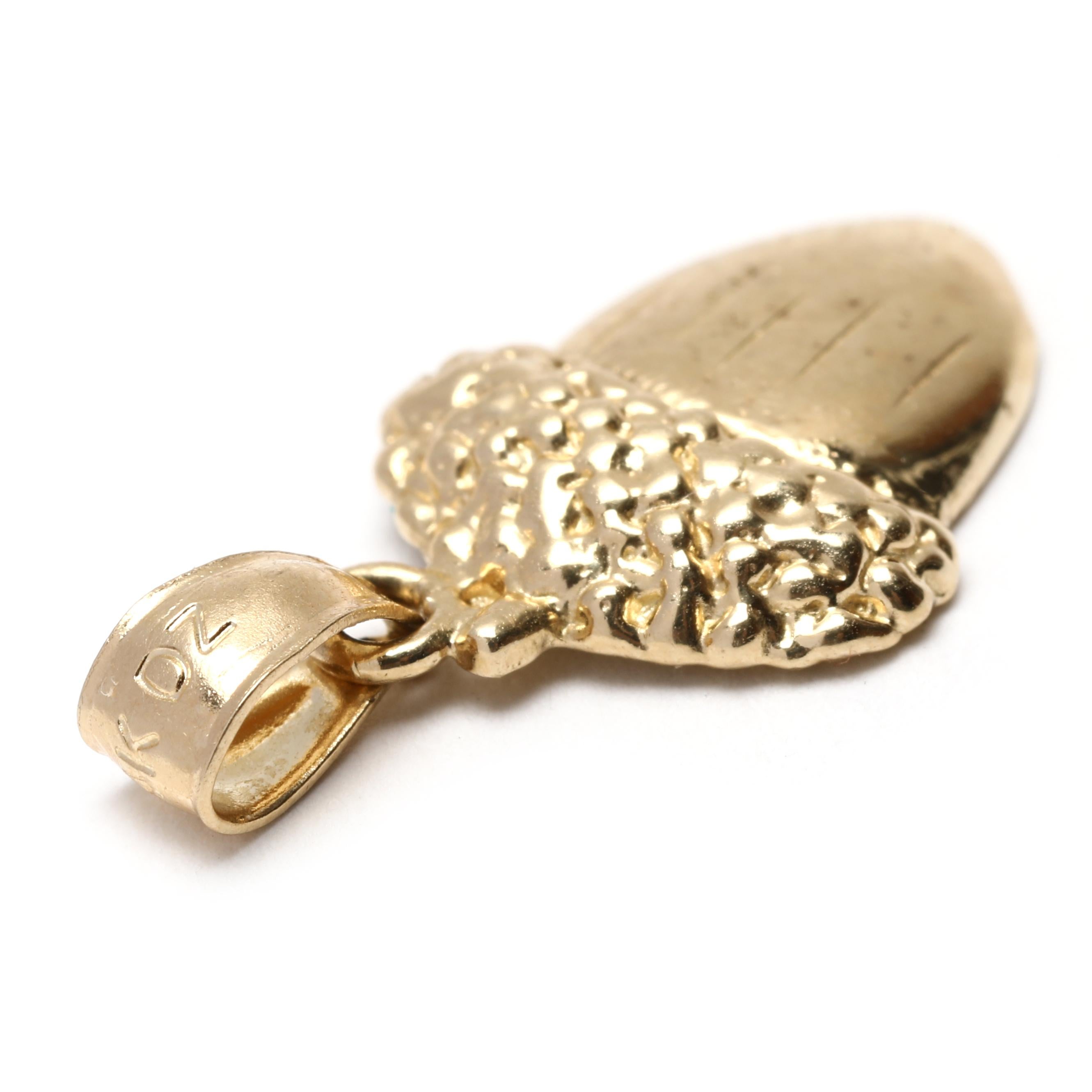 Women's or Men's Small Flat Acorn Charm, 14k Yellow Gold, Small Gold Acorn Charm