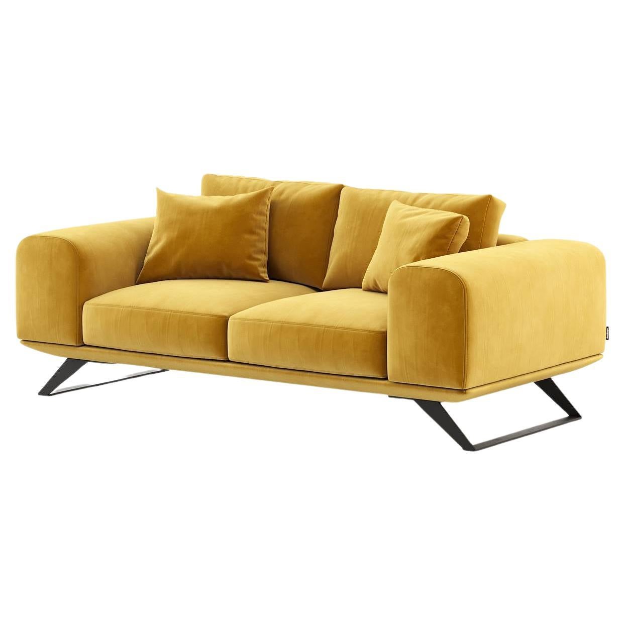 Small Floating Sofa Upholstered in High Resistant Honey Velvet For Sale 3