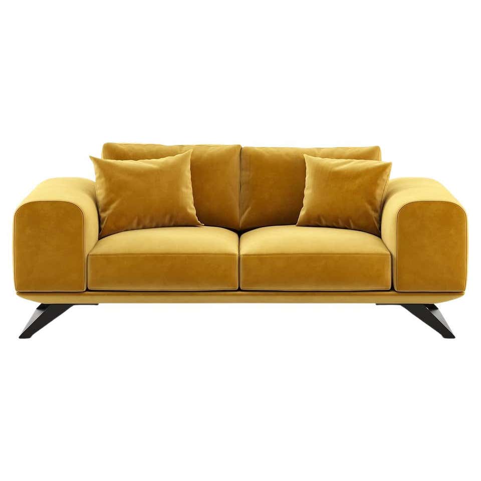 Deeply Tufted Floating Velvet Sofa For Sale at 1stDibs