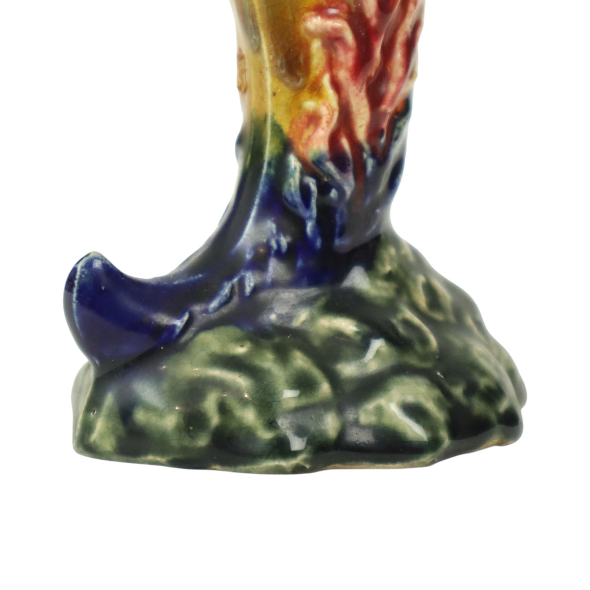 Kleine florale Jugendstil-Vase Crackle Majolika-Keramik im Angebot 3