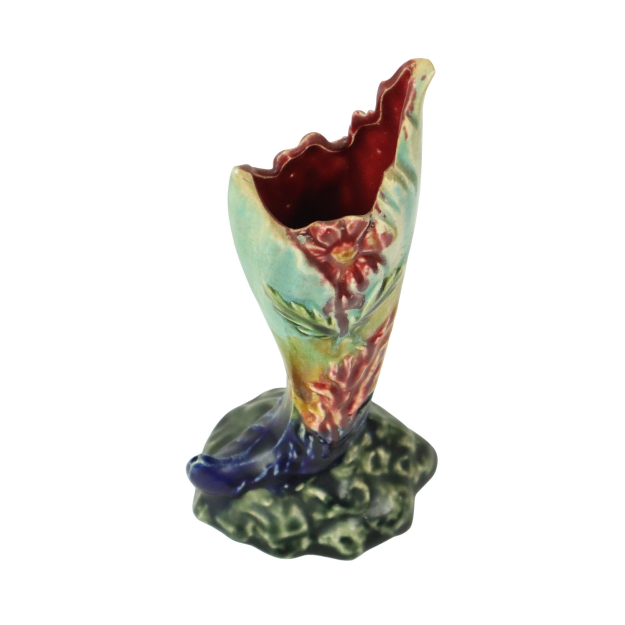 Kleine florale Jugendstil-Vase Crackle Majolika-Keramik im Angebot 4