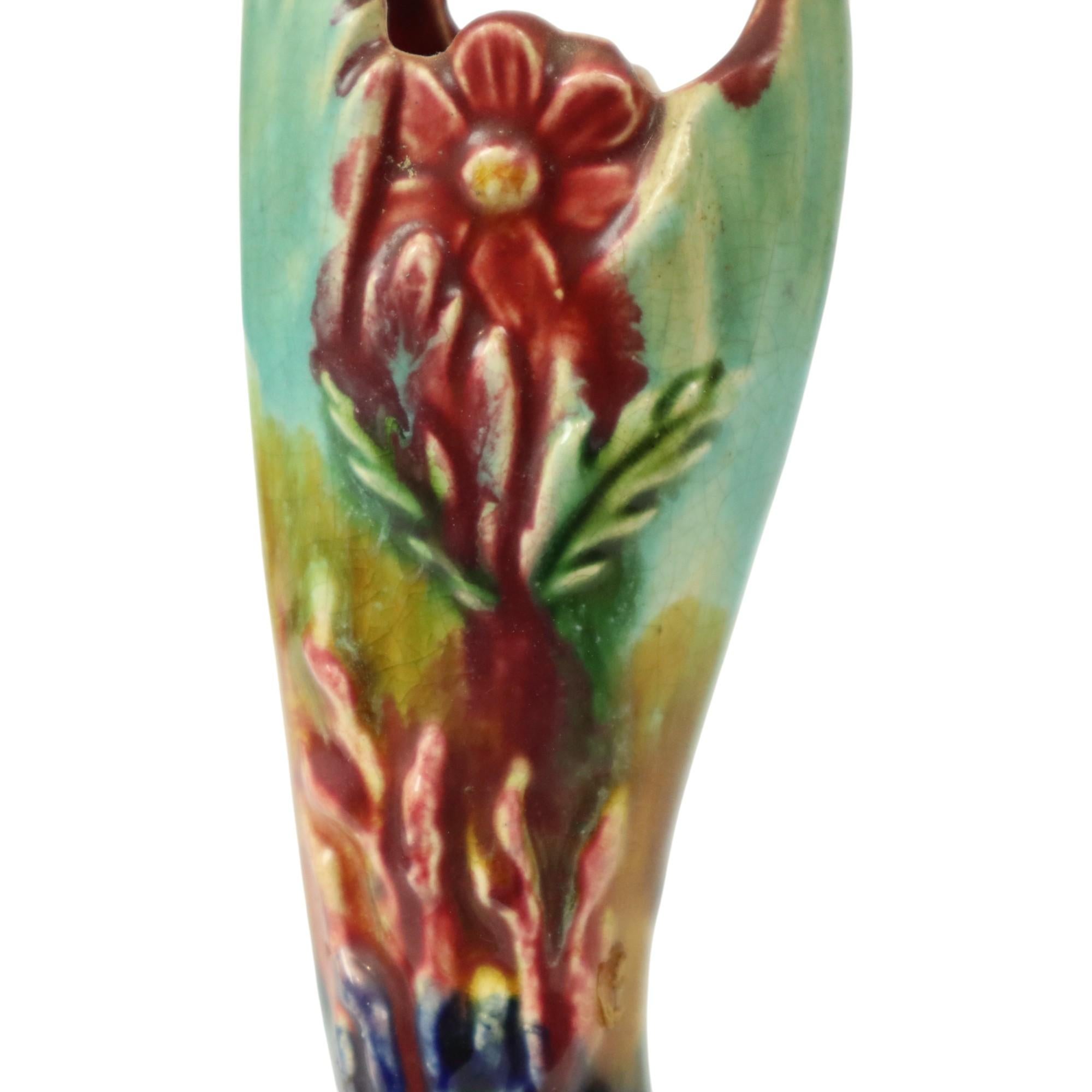 Kleine florale Jugendstil-Vase Crackle Majolika-Keramik im Angebot 6