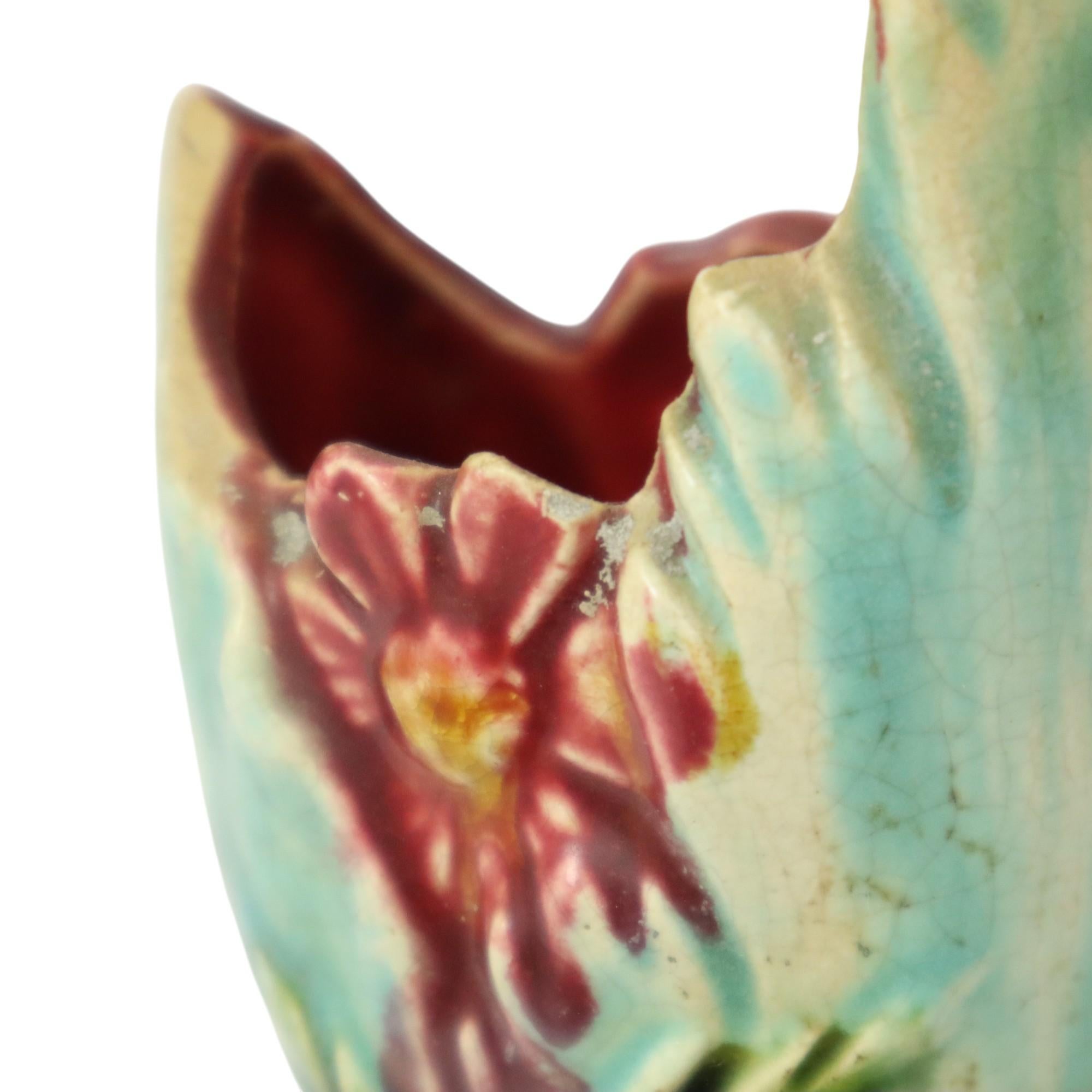 Kleine florale Jugendstil-Vase Crackle Majolika-Keramik im Angebot 7