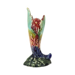 Small Floral Art Nouveau Vase Crackle Majolica Pottery