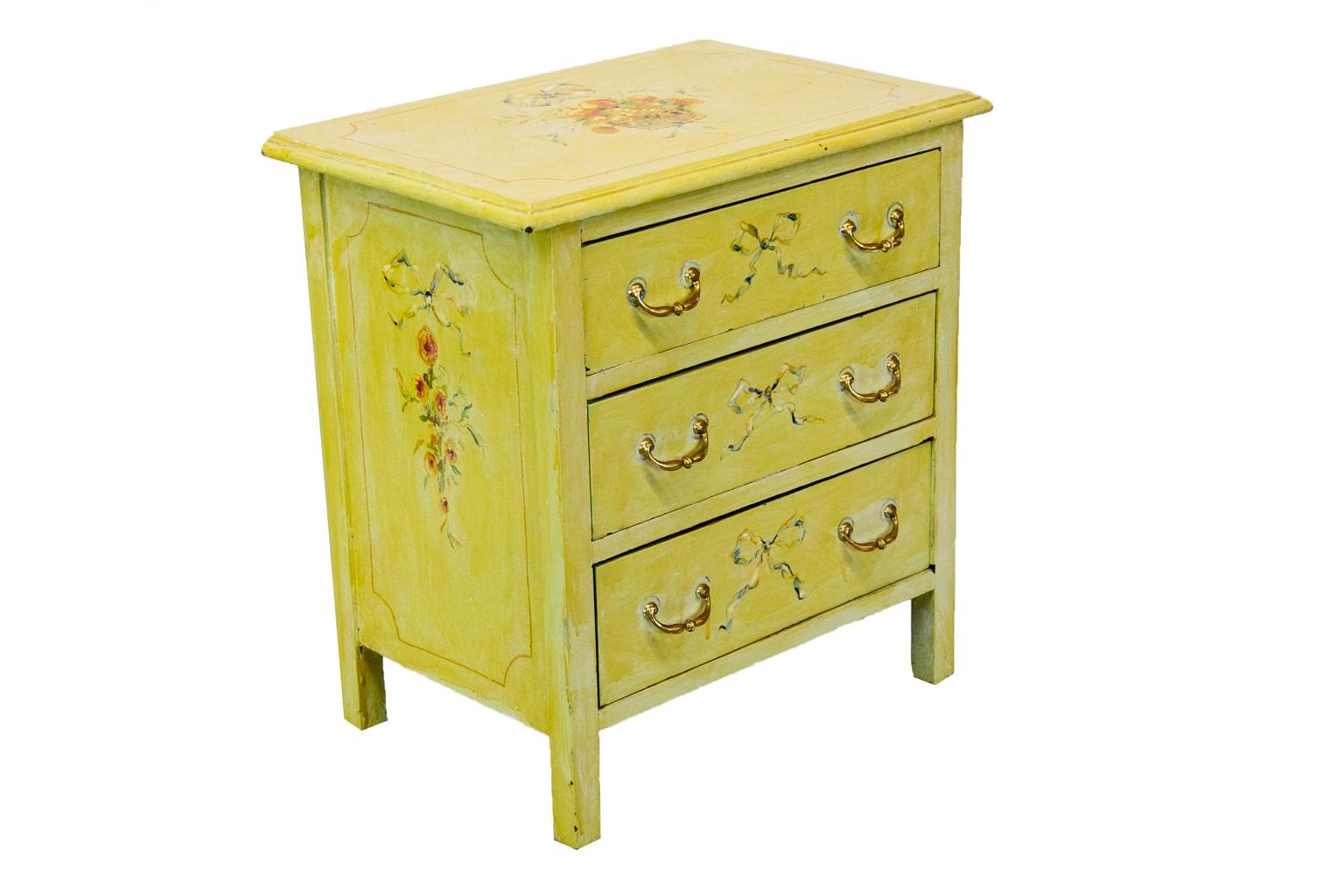 Mid-20th Century Small Floral Painted Chest For Sale