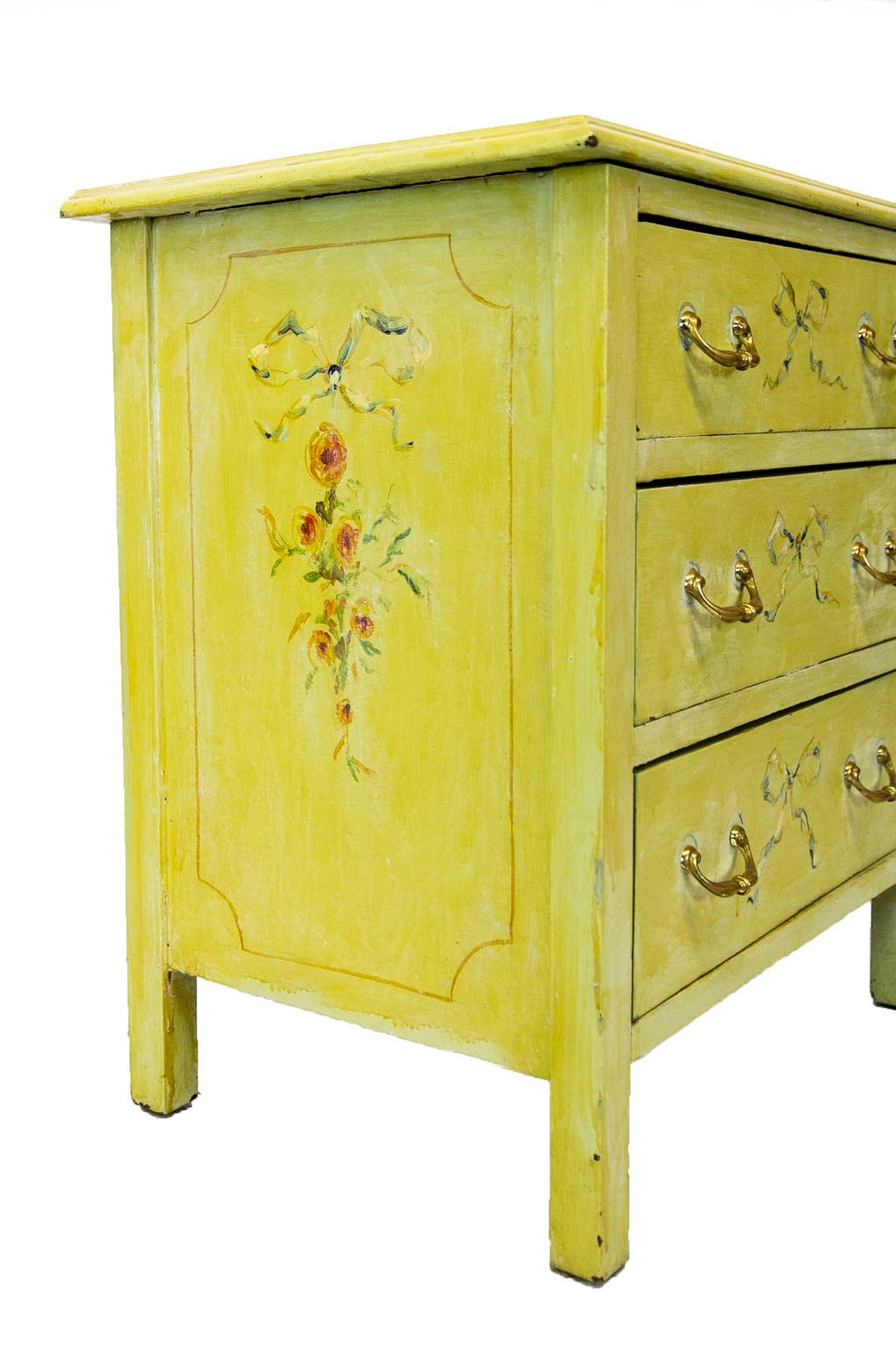 Wood Small Floral Painted Chest For Sale