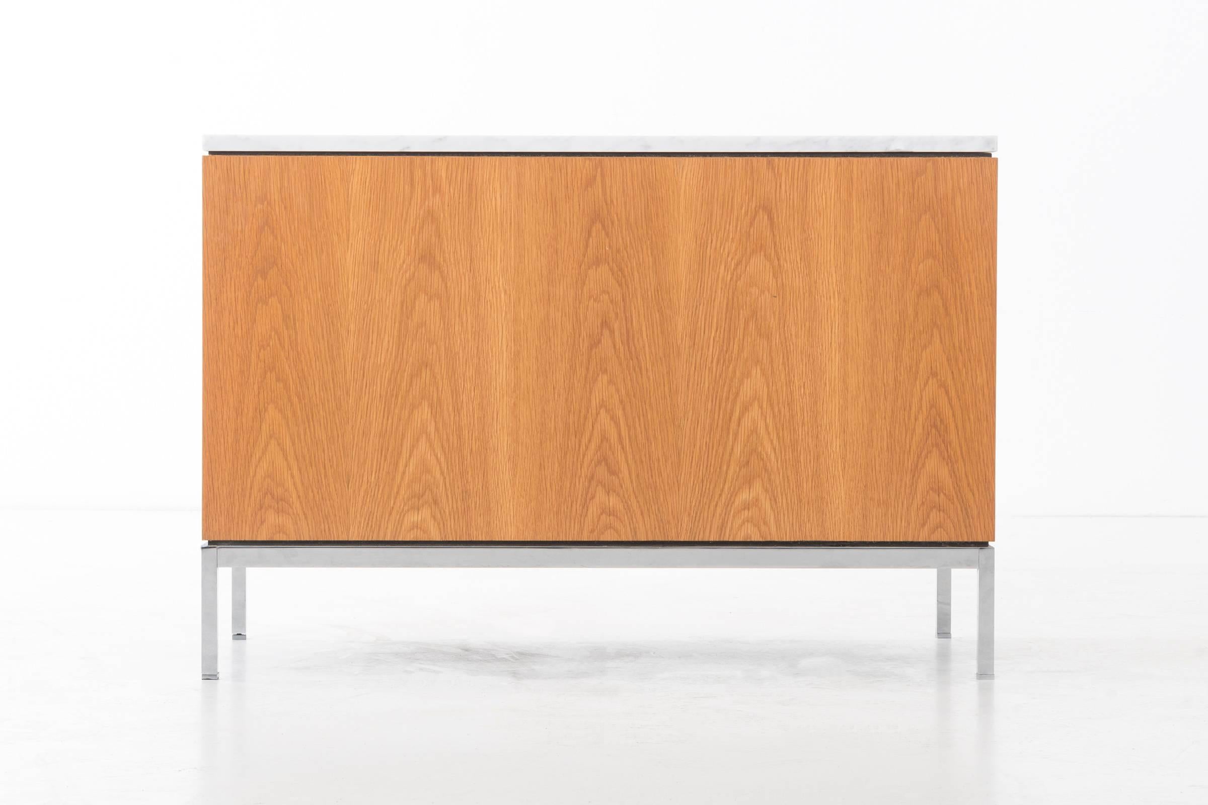 American Small Florence Knoll White Oak and Carrara Marble Credenza