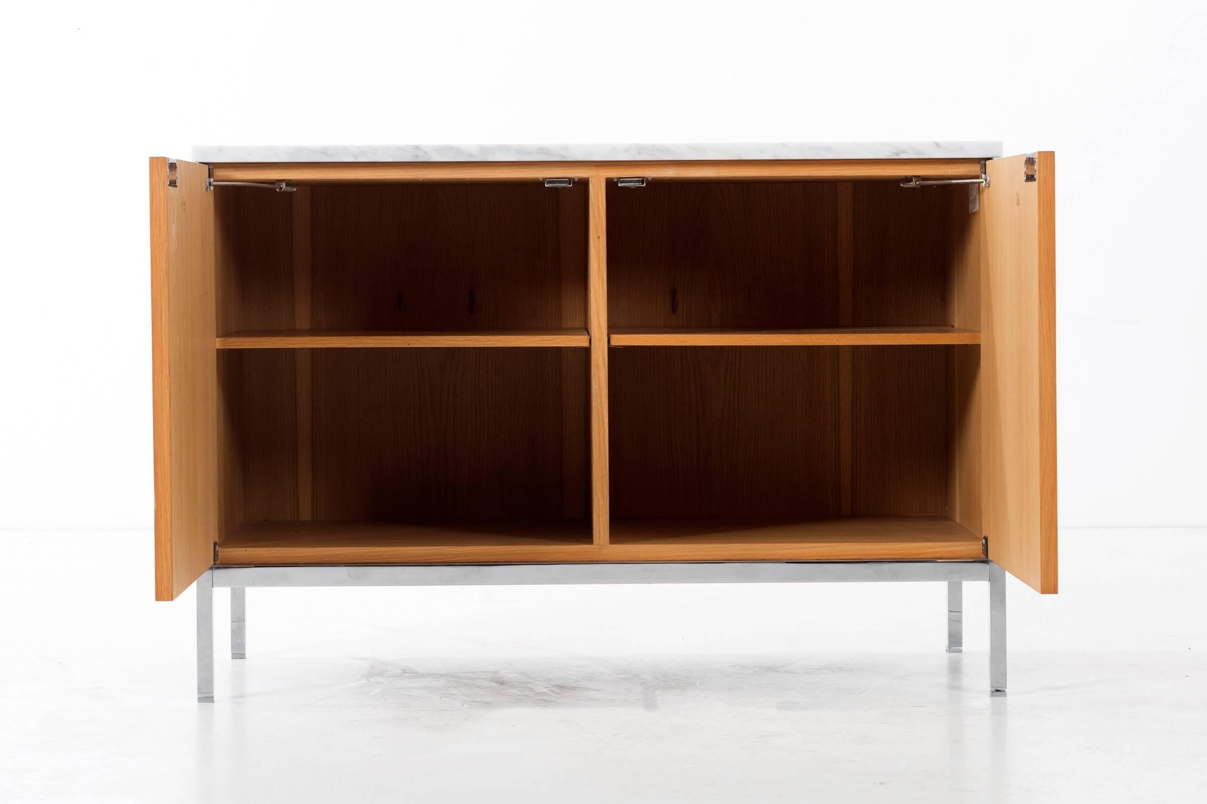 Mid-20th Century Small Florence Knoll White Oak and Carrara Marble Credenza