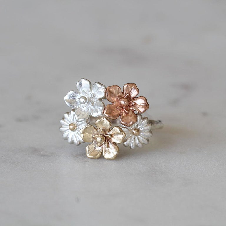 Customizable Small Flower Bouquet Ring/ 9CT Gold and Silver For Sale at