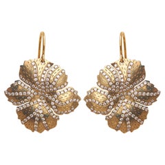 Small Flower Earrings - 18kt Gold, Titanium & Diamond