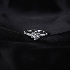 Small Flower Shaped Moissanite Ring 925 Sterling Silver Engagement Ring For Her
