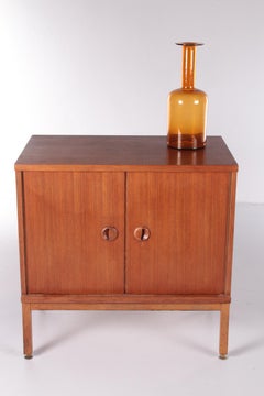 Small Folding Door Cabinet Teak with Adjustable Legs