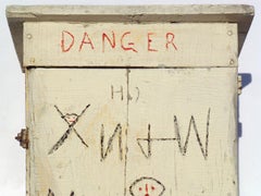 Small Folk Art Cupboard from a Wood Fuse Box with "Danger" and Other Carvings