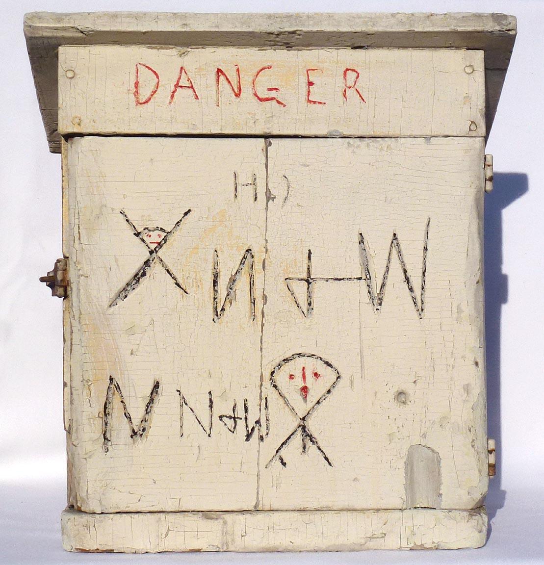 Mid-20th Century Small Folk Art Cupboard from a Wood Fuse Box with 