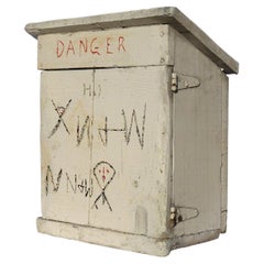 Small Folk Art Cupboard from a Wood Fuse Box with "Danger" and Other Carvings