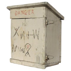 Vintage Small Folk Art Cupboard from a Wood Fuse Box with "Danger" and Other Carvings