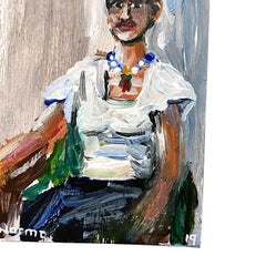 Small Folk Art Portrait Painting of Frida Kahlo 20th Century