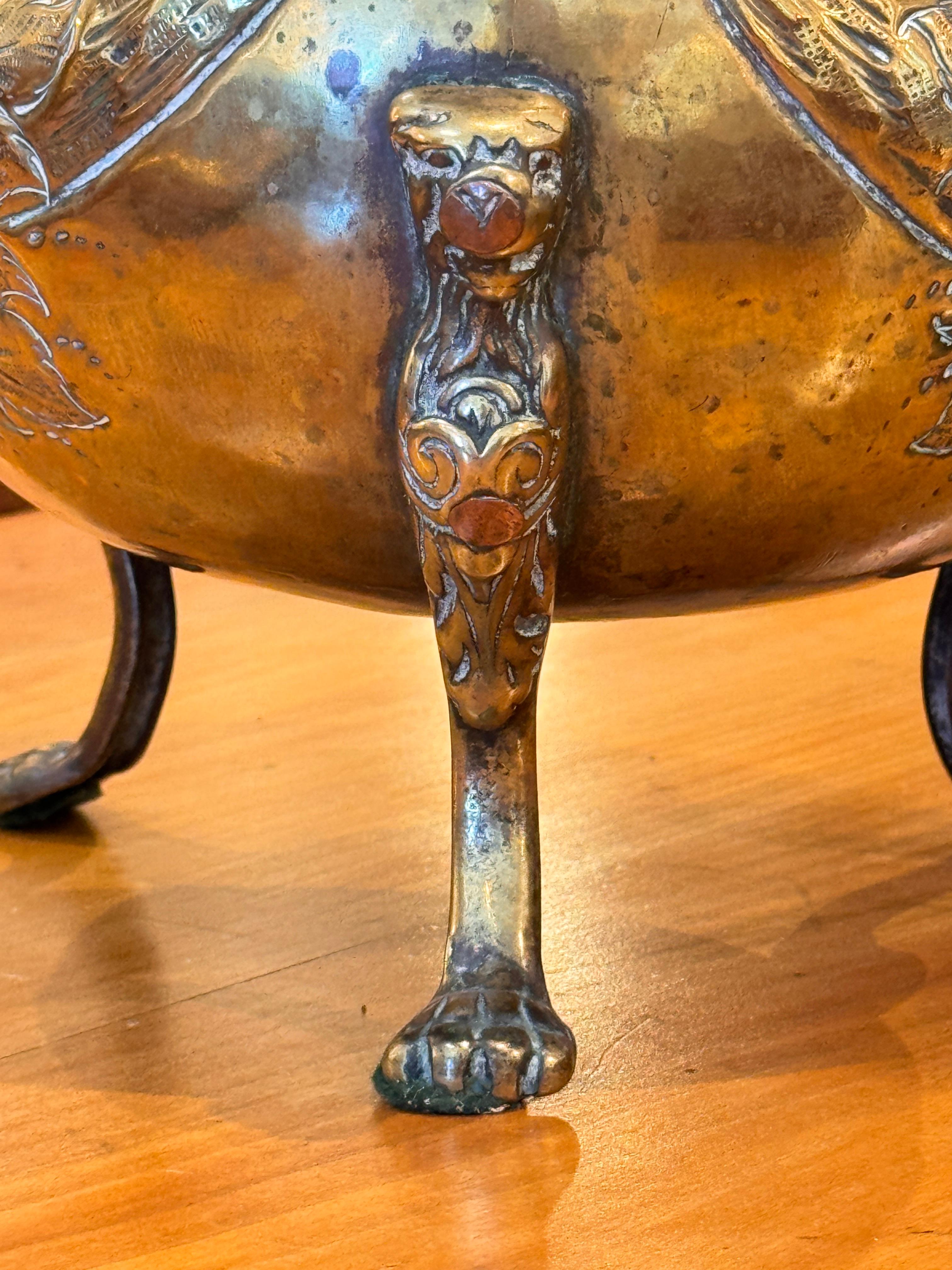 Small Footed Brass Planter With Bows and Fruit Motif For Sale 2