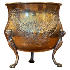Small Footed Brass Planter With Bows and Fruit Motif