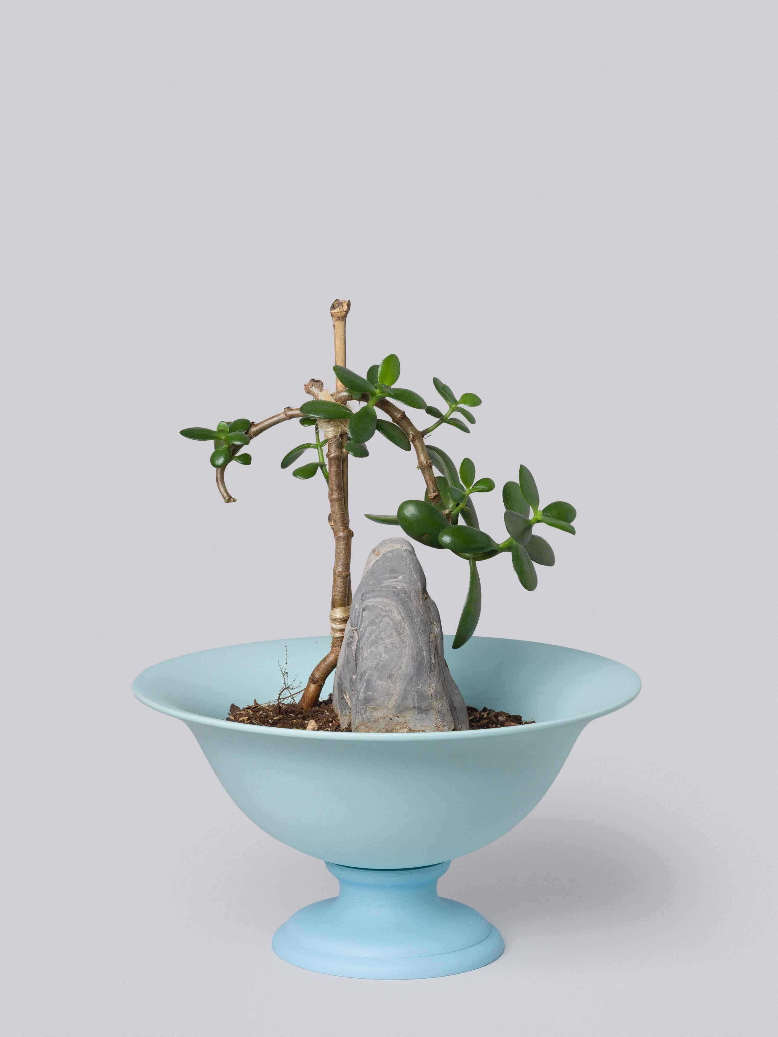 Molded Small Footed Porcelain Vaso Planter in Matte Denim Blue For Sale