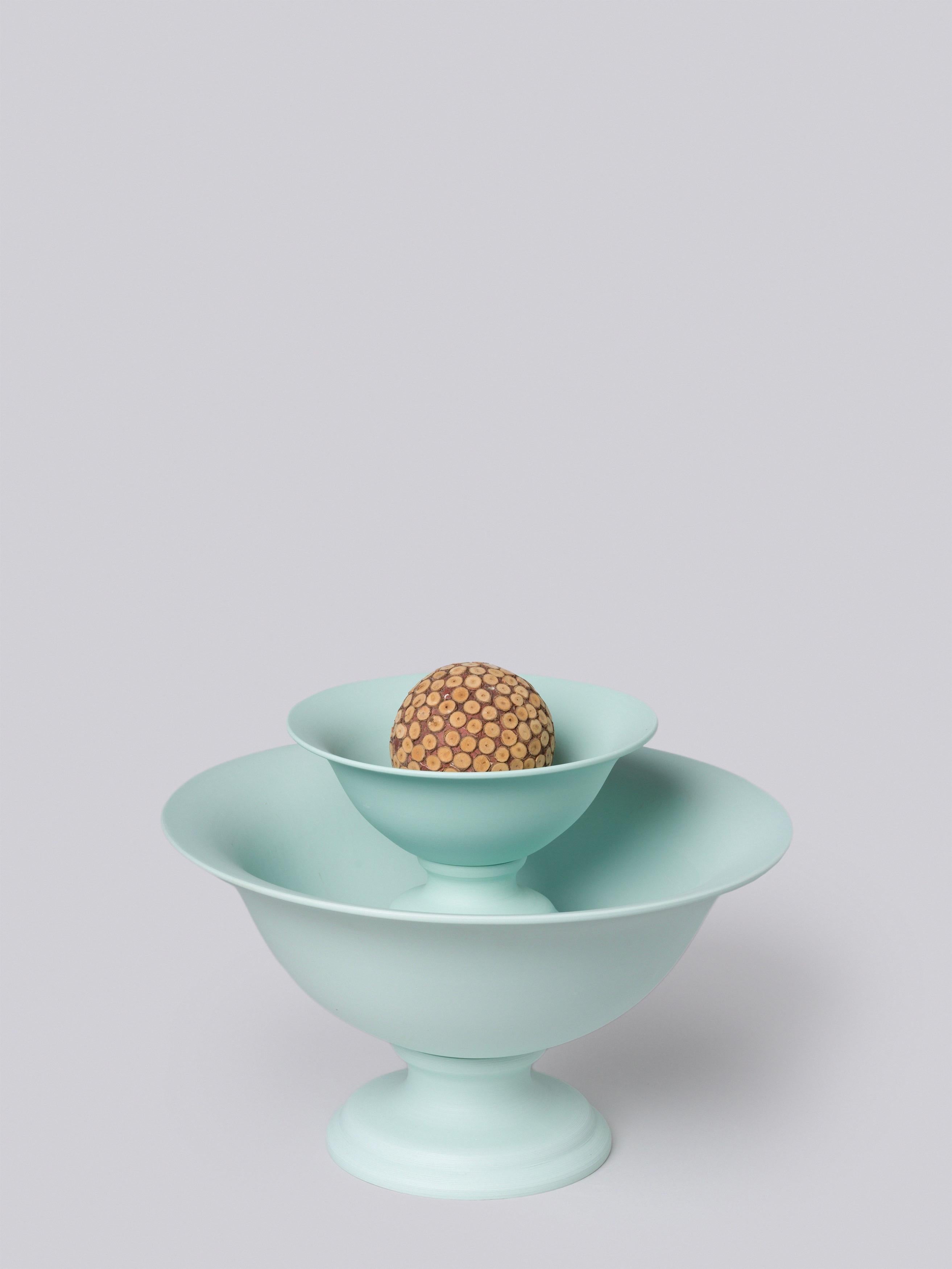 Molded Small Footed Porcelain Vaso Planter in Matte Mint Green