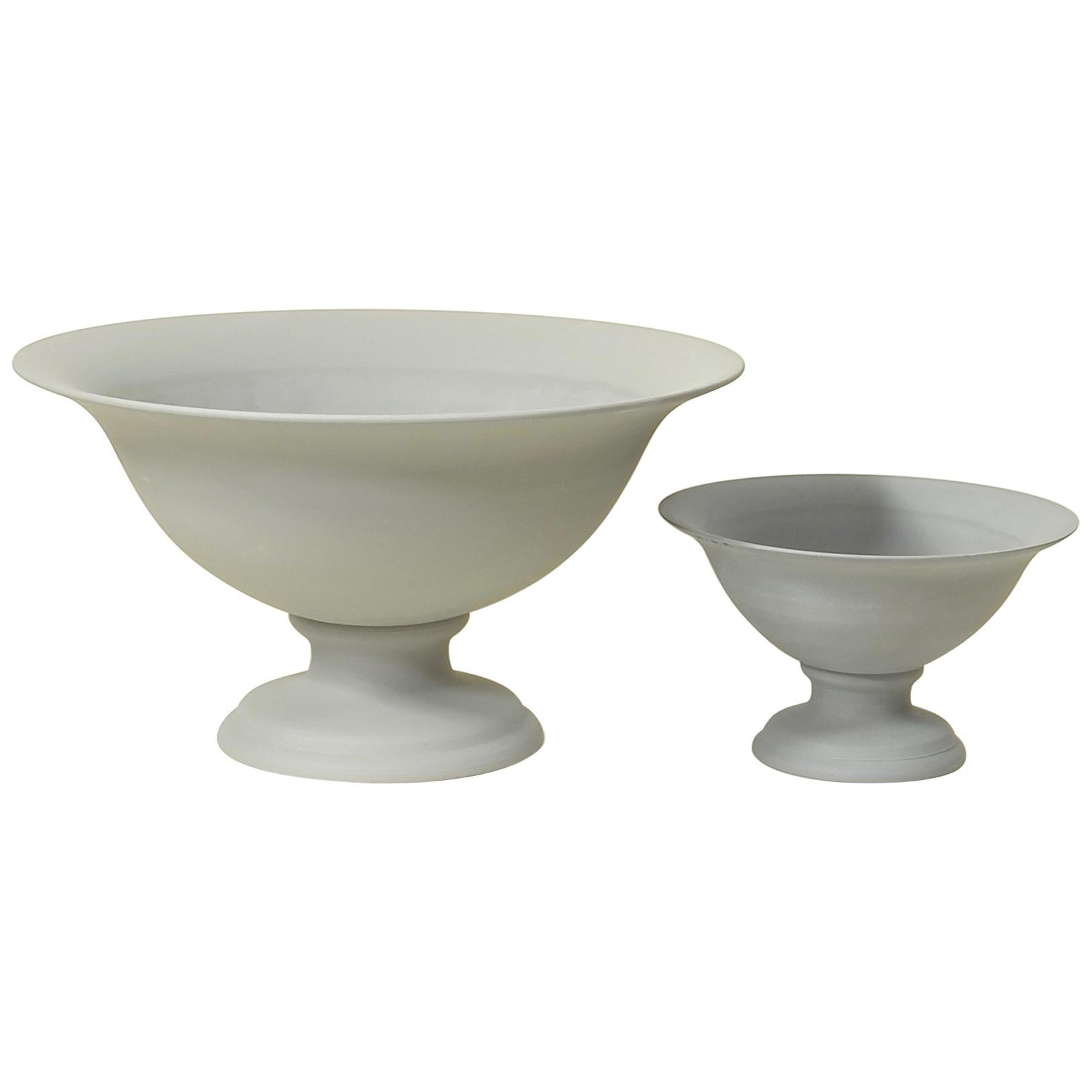 Small Footed Porcelain Vaso Planter in Matte Steel Grey