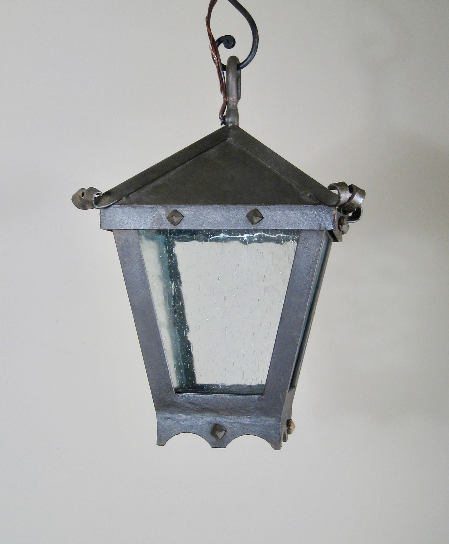 American Small Forged Iron Hanging Lantern with Studs