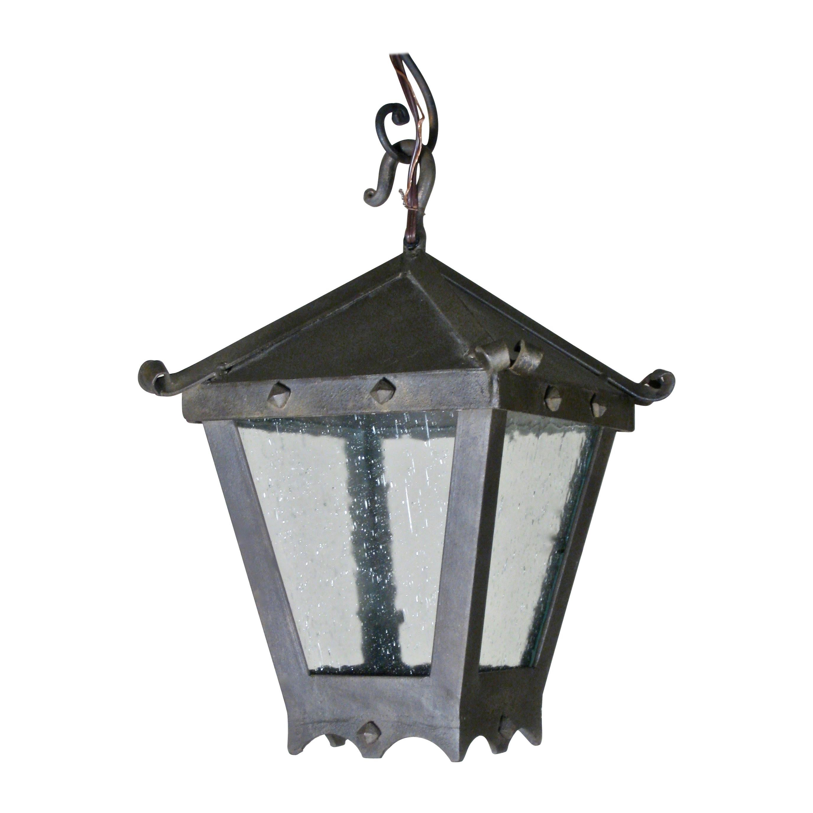 Small Forged Iron Hanging Lantern with Studs