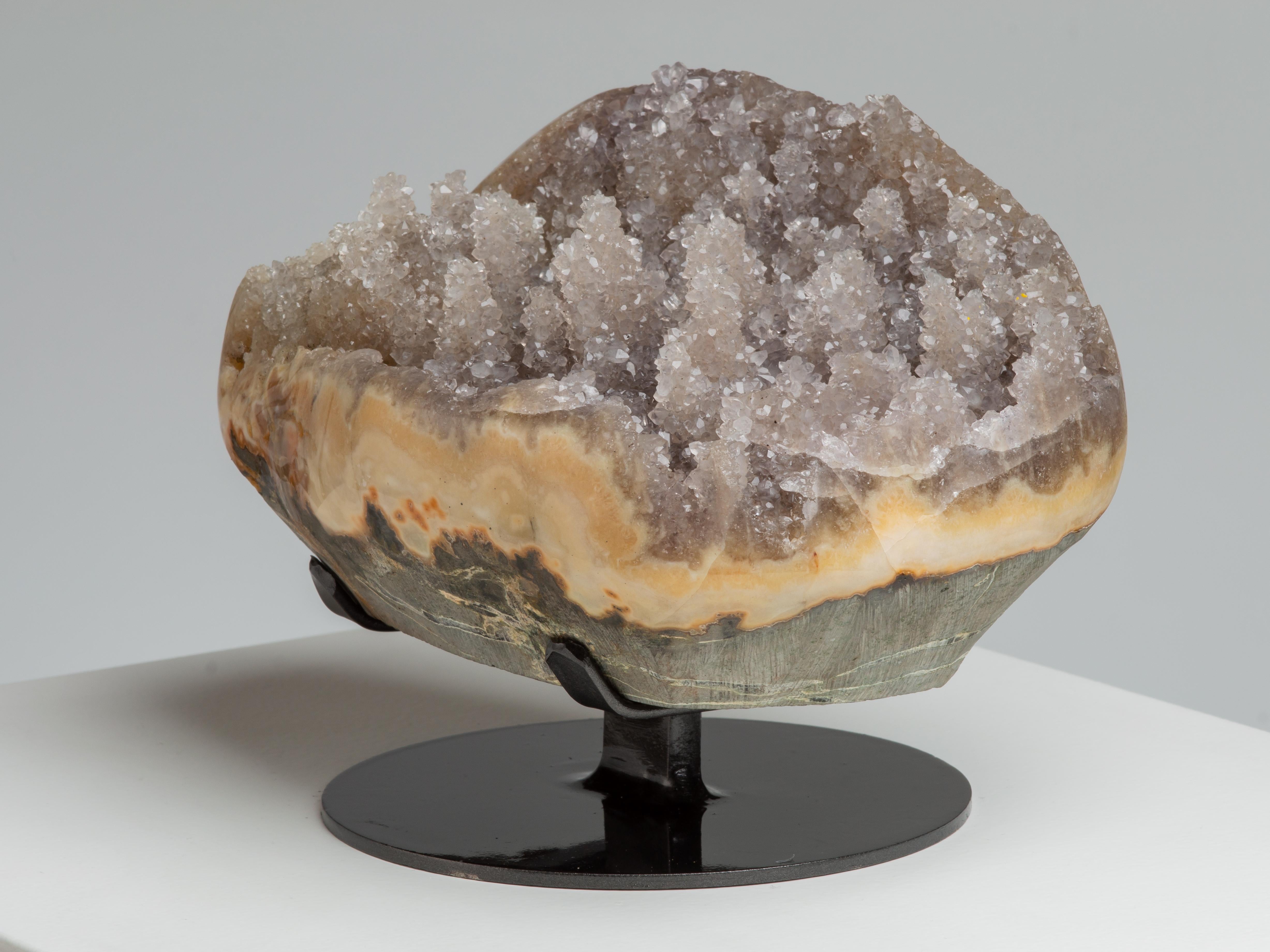 18th Century and Earlier Small Formation of Clear Quartz on Thick Agate For Sale