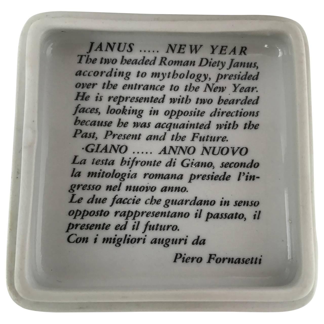 Italian Small Fornasetti Porcelain Jewelry Box with Roman Diety Janus in Profile