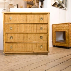 Small Four-Drawer Woven Wicker Chest with Brass Hardware