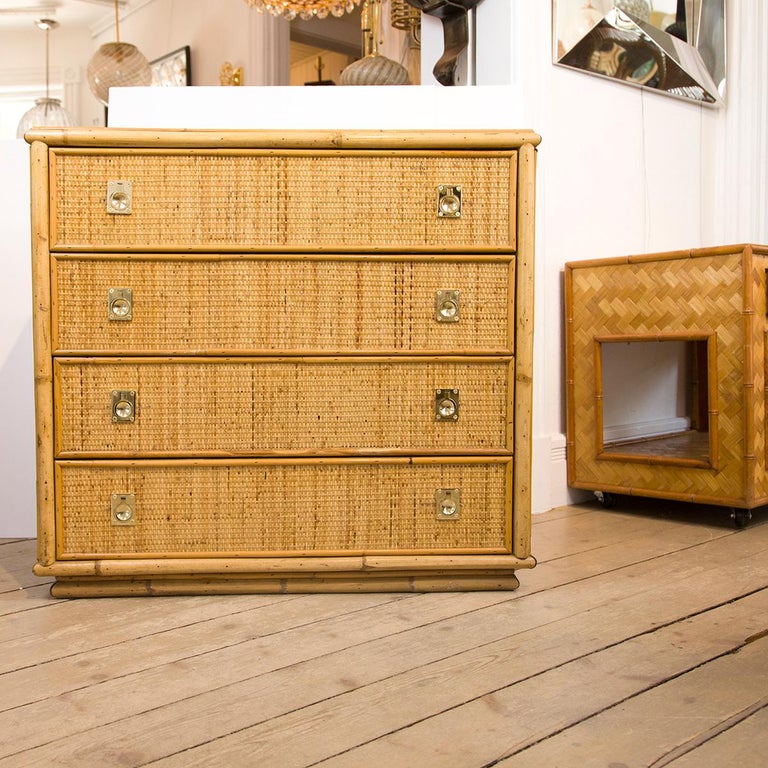 Small FourDrawer Woven Wicker Chest with Brass Hardware at 1stDibs