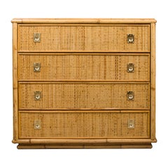 Small Four-Drawer Woven Wicker Chest with Brass Hardware