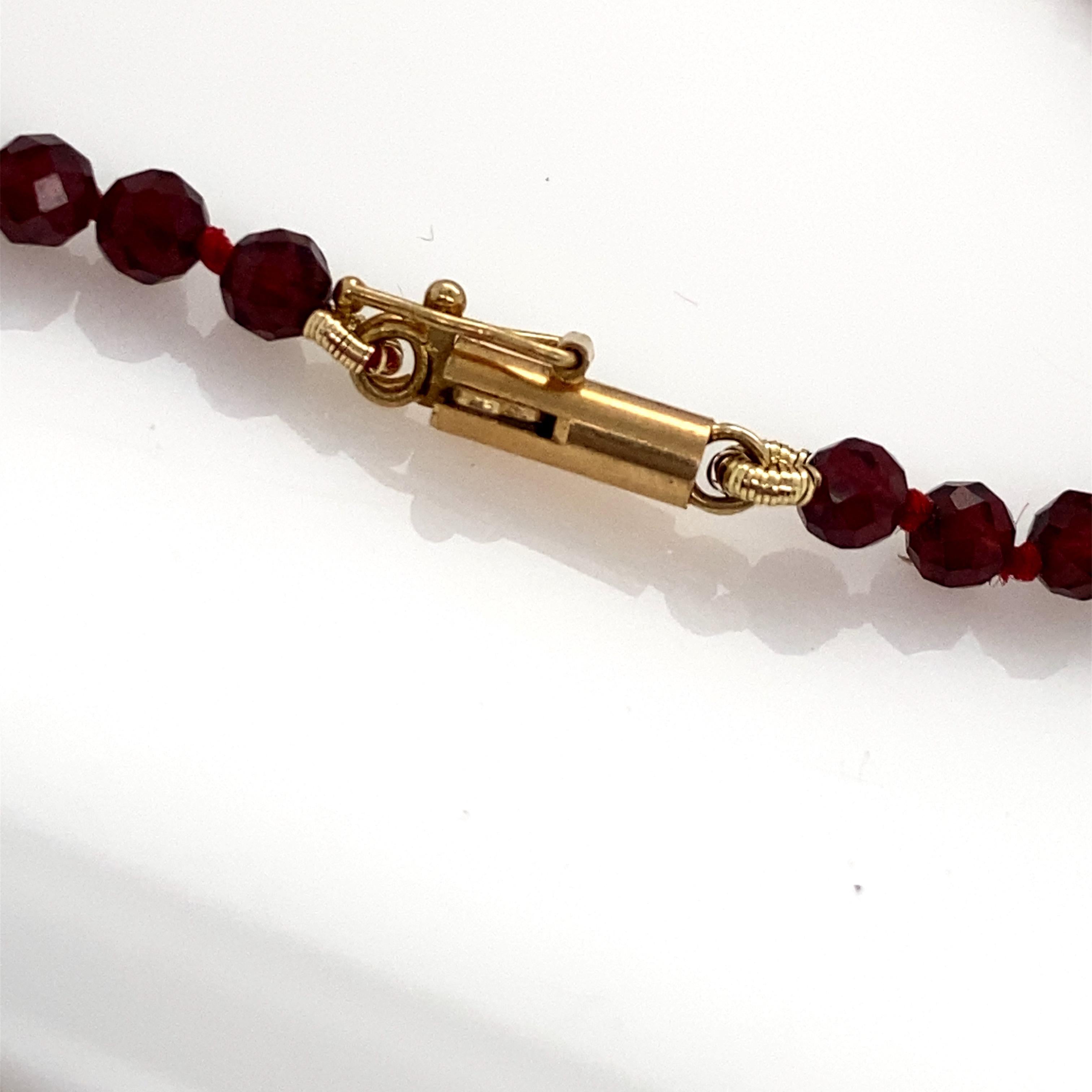 Small Fox or Wolf Pendant with Ruby Eyes in 18K Gold on Faceted Garnet Chain 7
